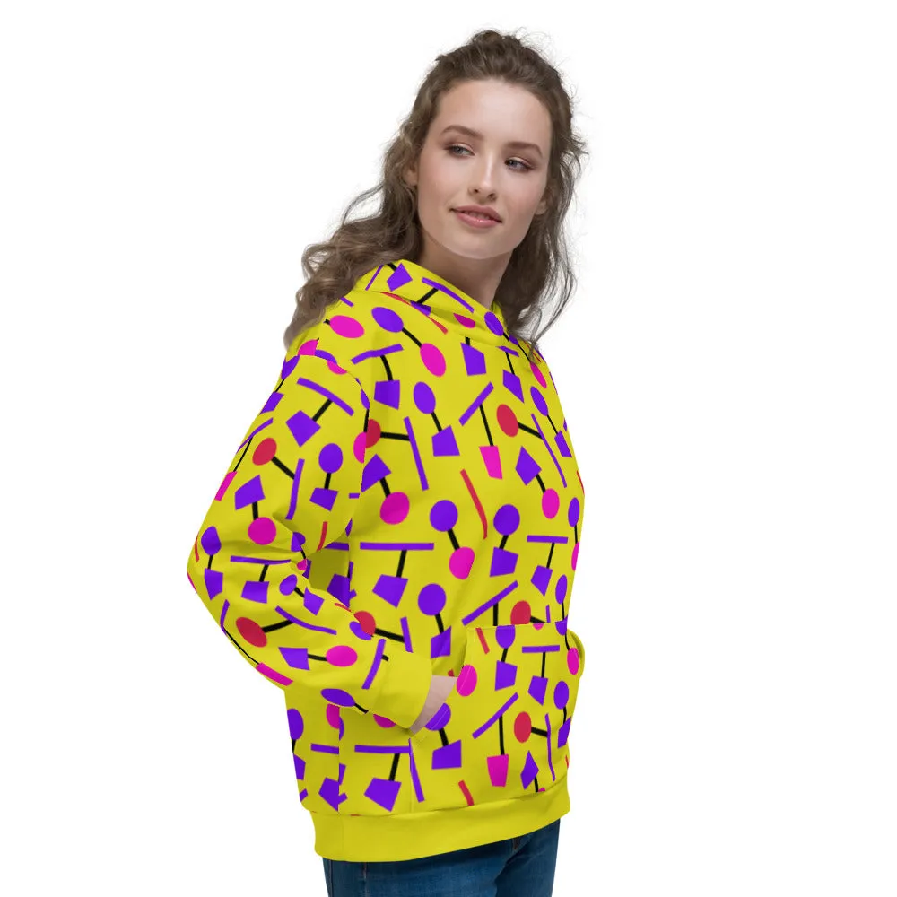 Unisex Hoodie, Geometric Memphis Yellow