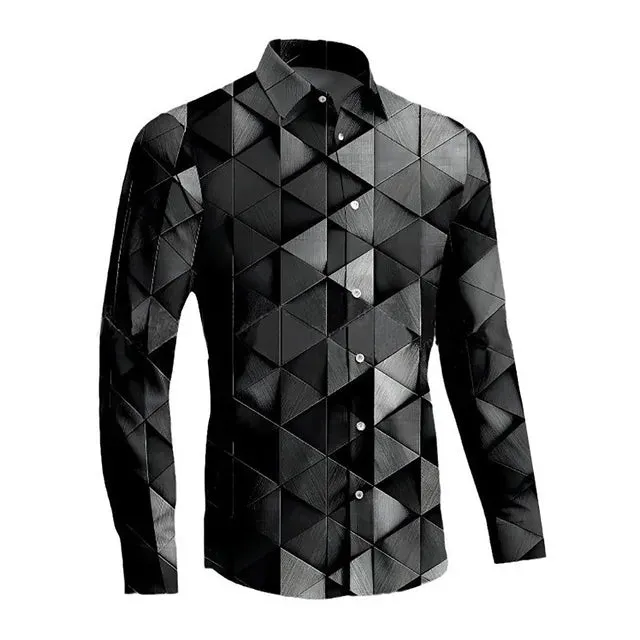 Urbaner Flair: Vintage Geometrisches Druck Langarmhemd für Männer
