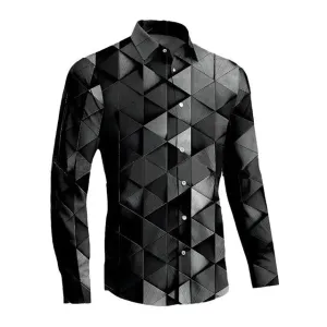 Urbaner Flair: Vintage Geometrisches Druck Langarmhemd für Männer