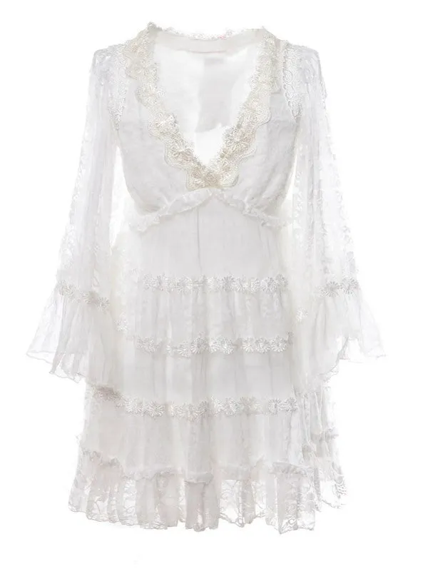 v neck floral lace dress