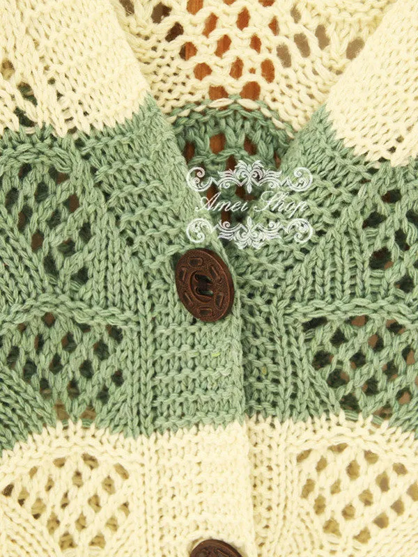 v-neck pierced striped knit cardigan