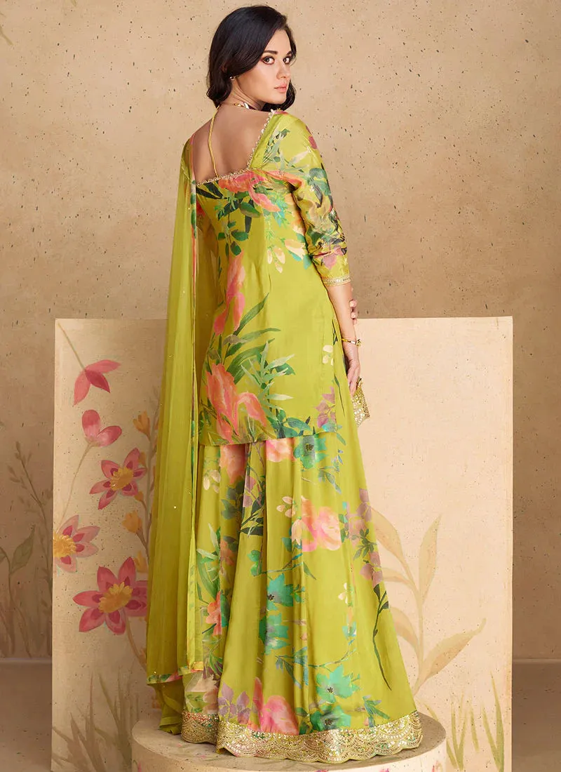 Vibrant Green Multicolor Floral Sharara Style Suit