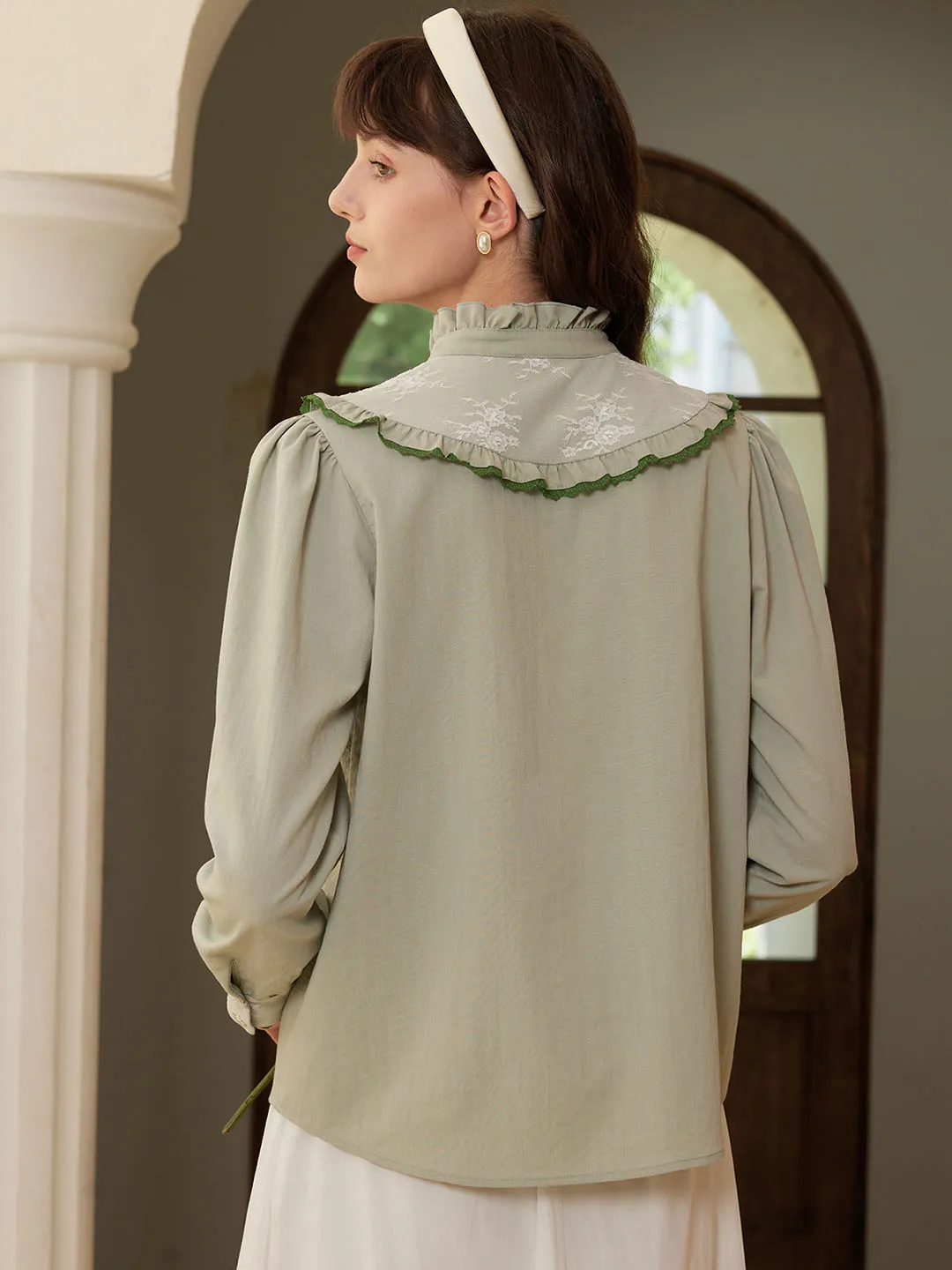 Vida Frill Trim Contrast Embroidered Blouse