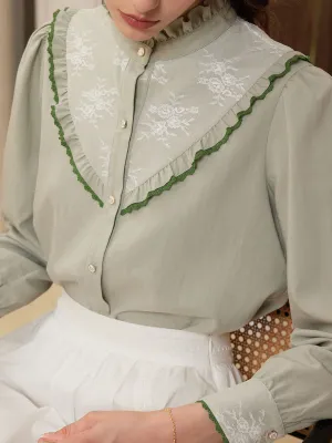Vida Frill Trim Contrast Embroidered Blouse