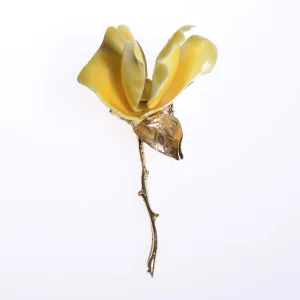 Vintage 1950s Long Stem Yellow Rose Brooch with Pearl Center