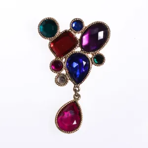 Vintage 1980s Jewel Tone Brooch Red Green Sapphire Blue Purple Rhinestones