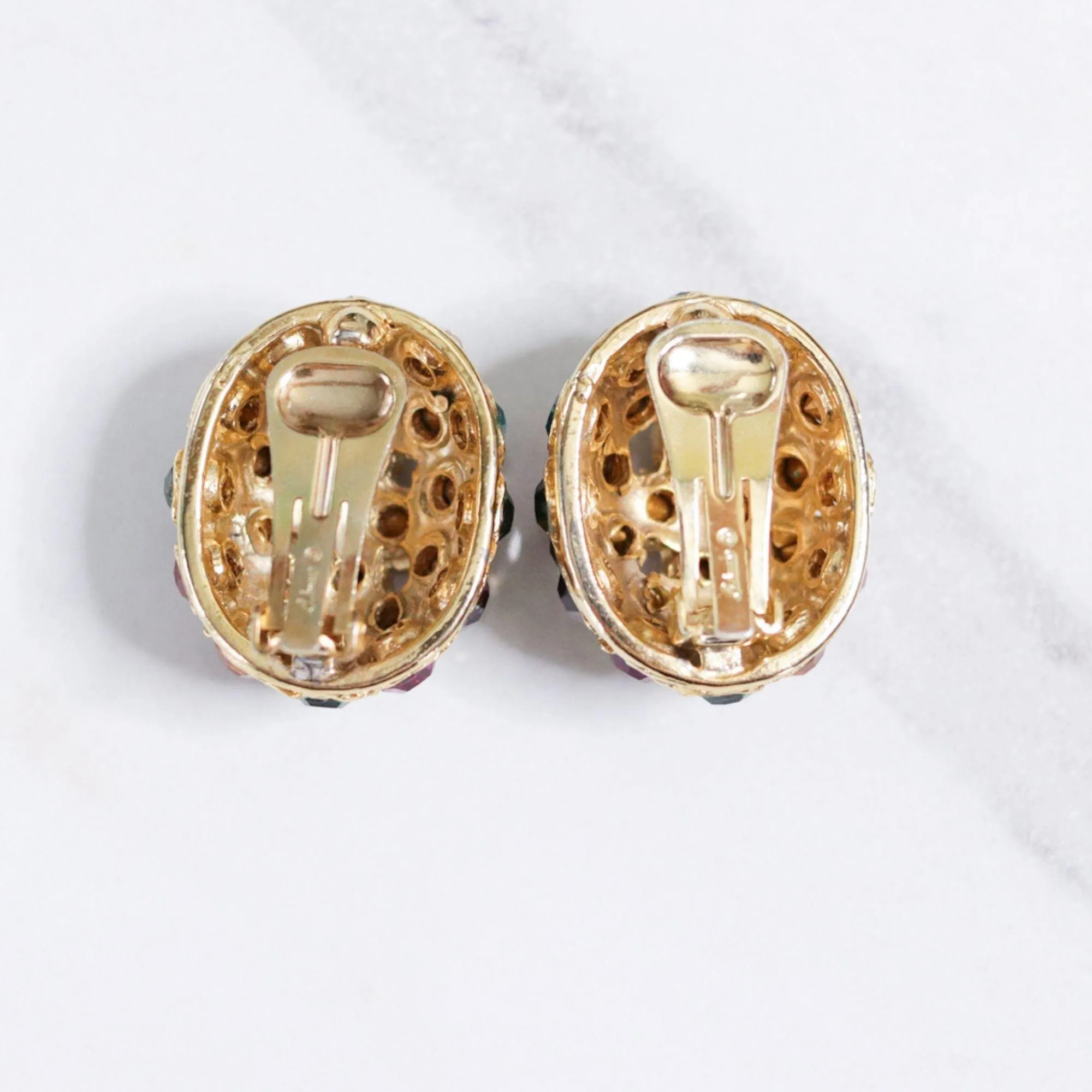 Vintage Blanca Rainbow Rhinestone Statement Earrings