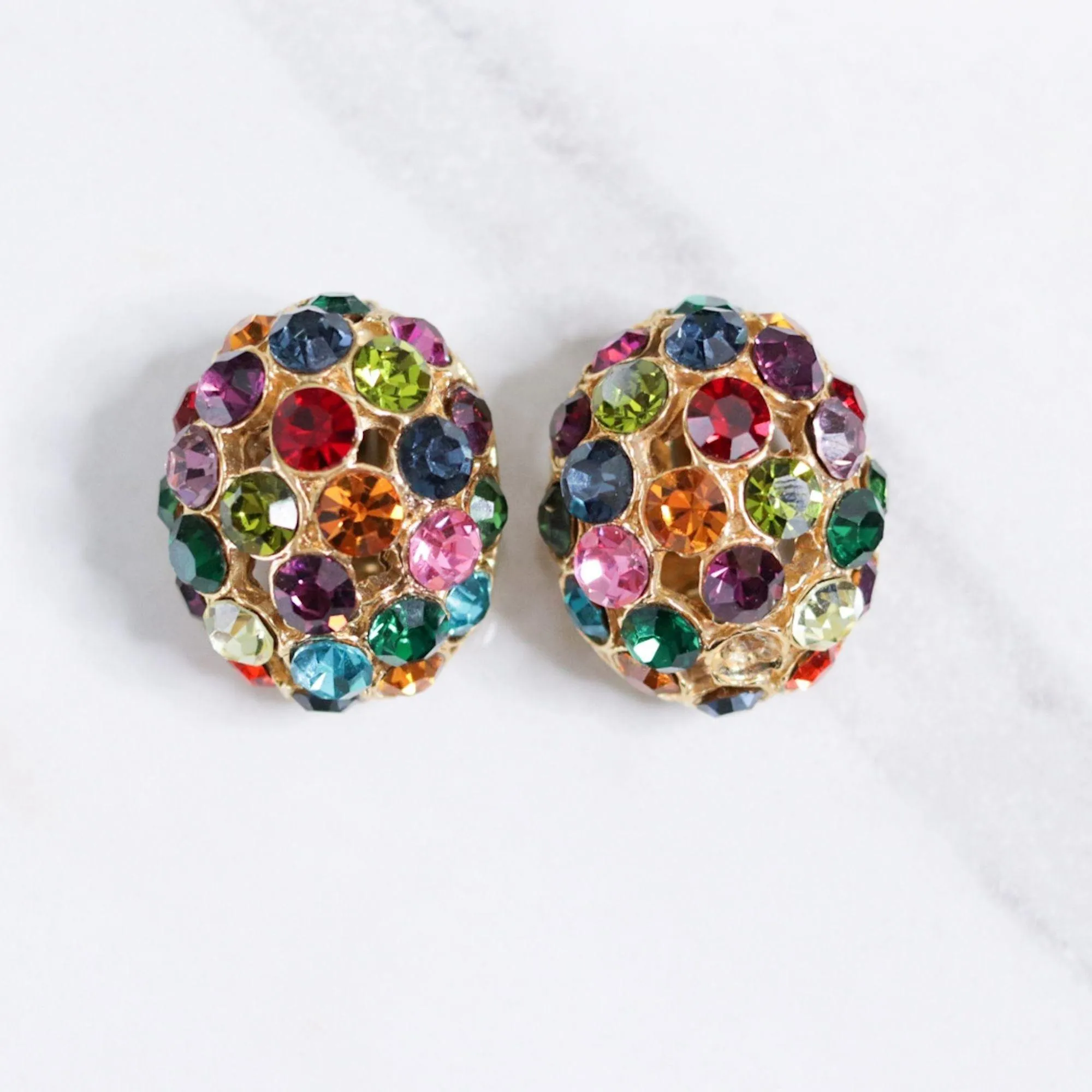Vintage Blanca Rainbow Rhinestone Statement Earrings