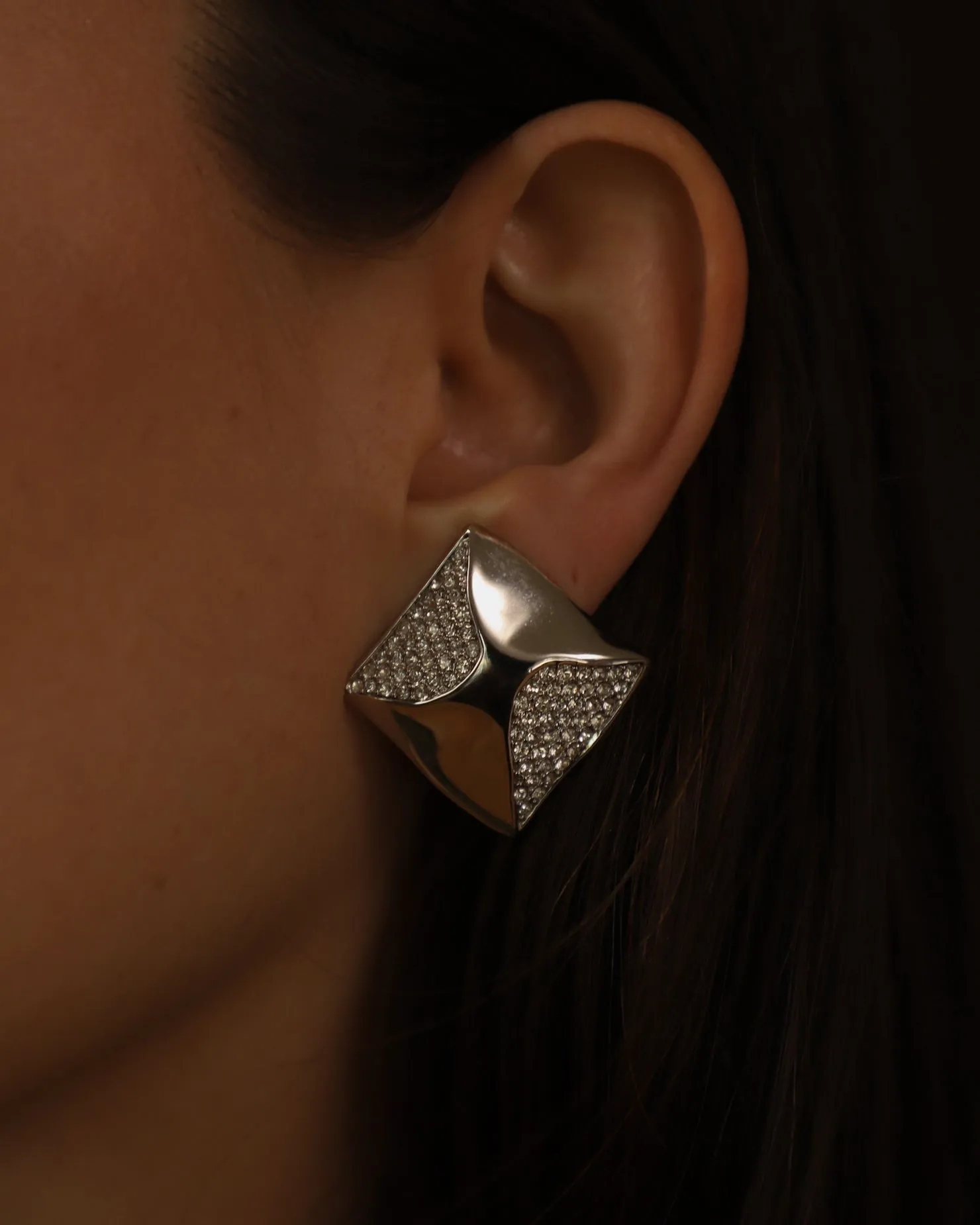 Vintage Carré Pavé Button Clip Ons