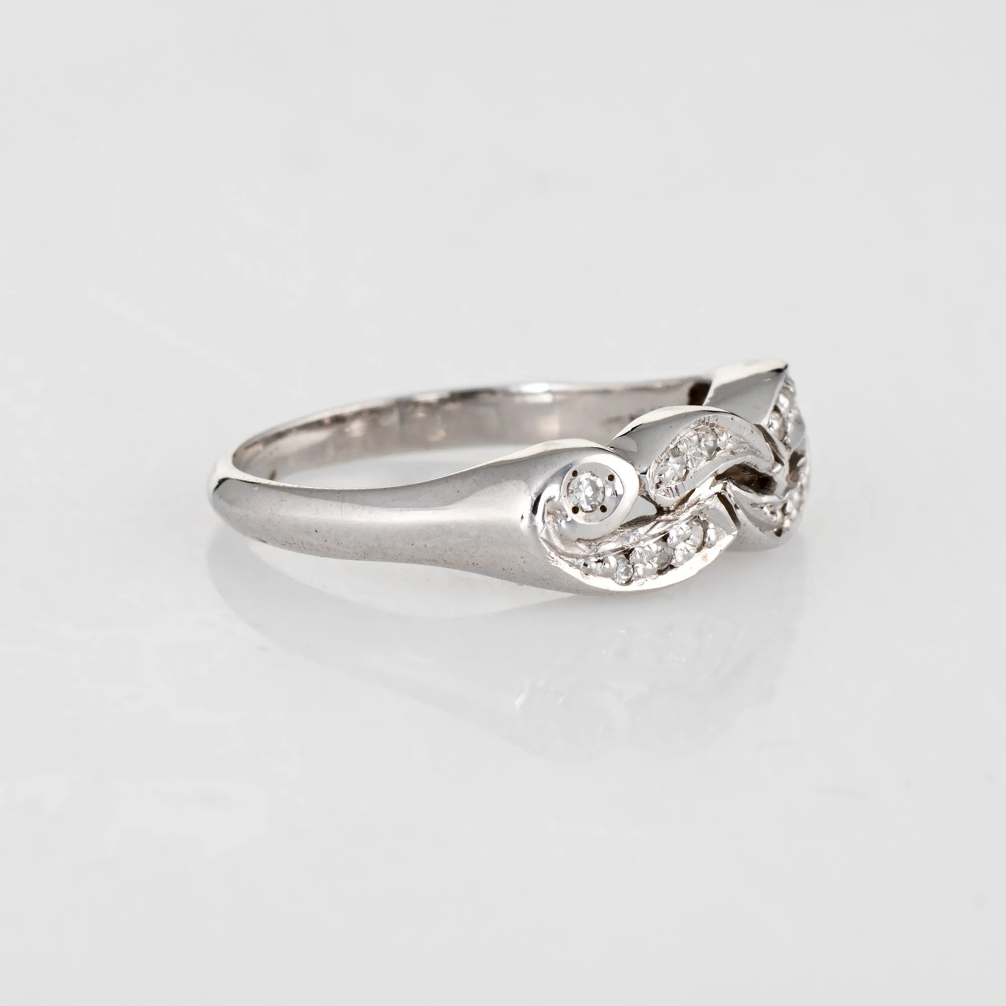 Vintage Diamond Band 14k White Gold Estate Ring Jewelry Sz 4.75 Scrolled Design