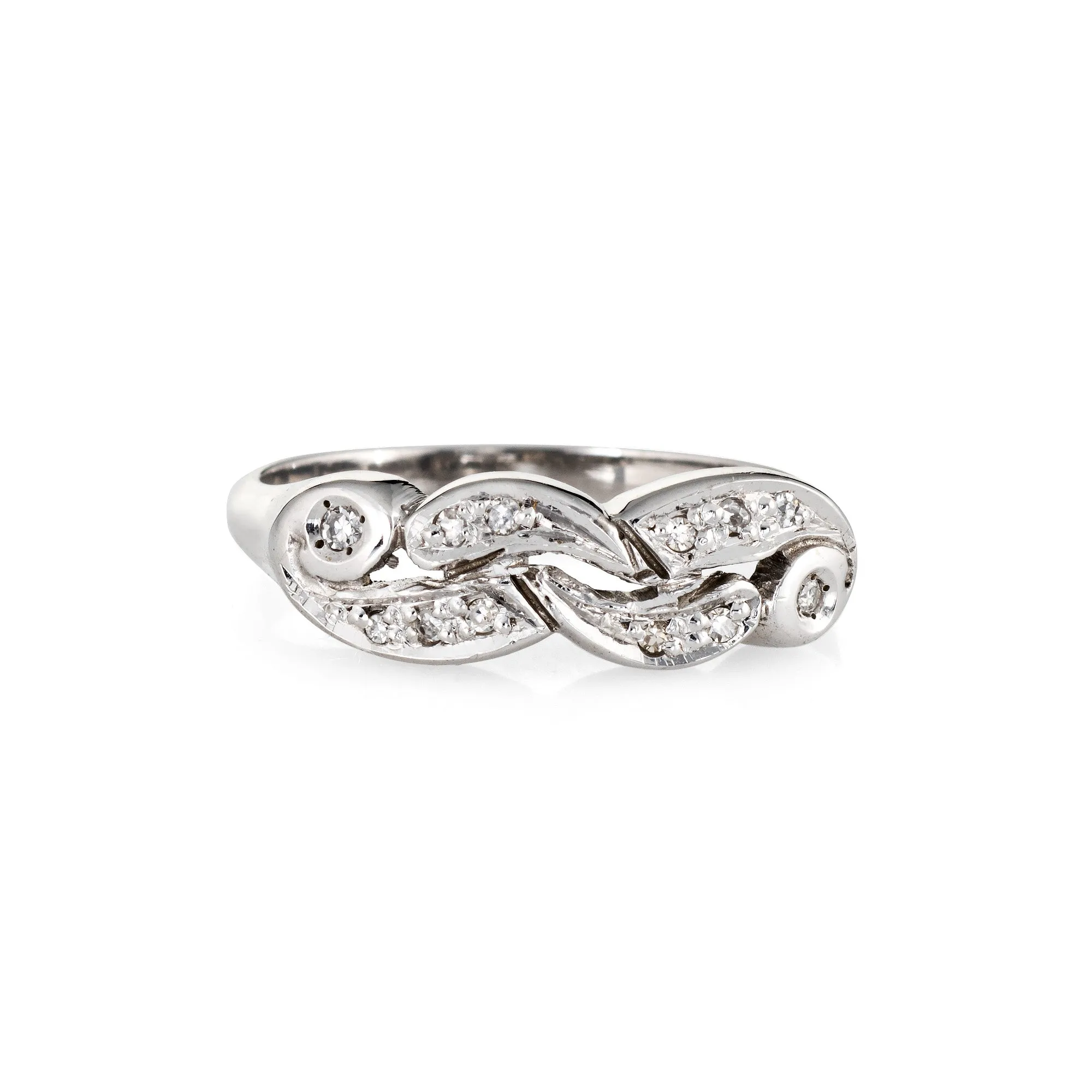 Vintage Diamond Band 14k White Gold Estate Ring Jewelry Sz 4.75 Scrolled Design
