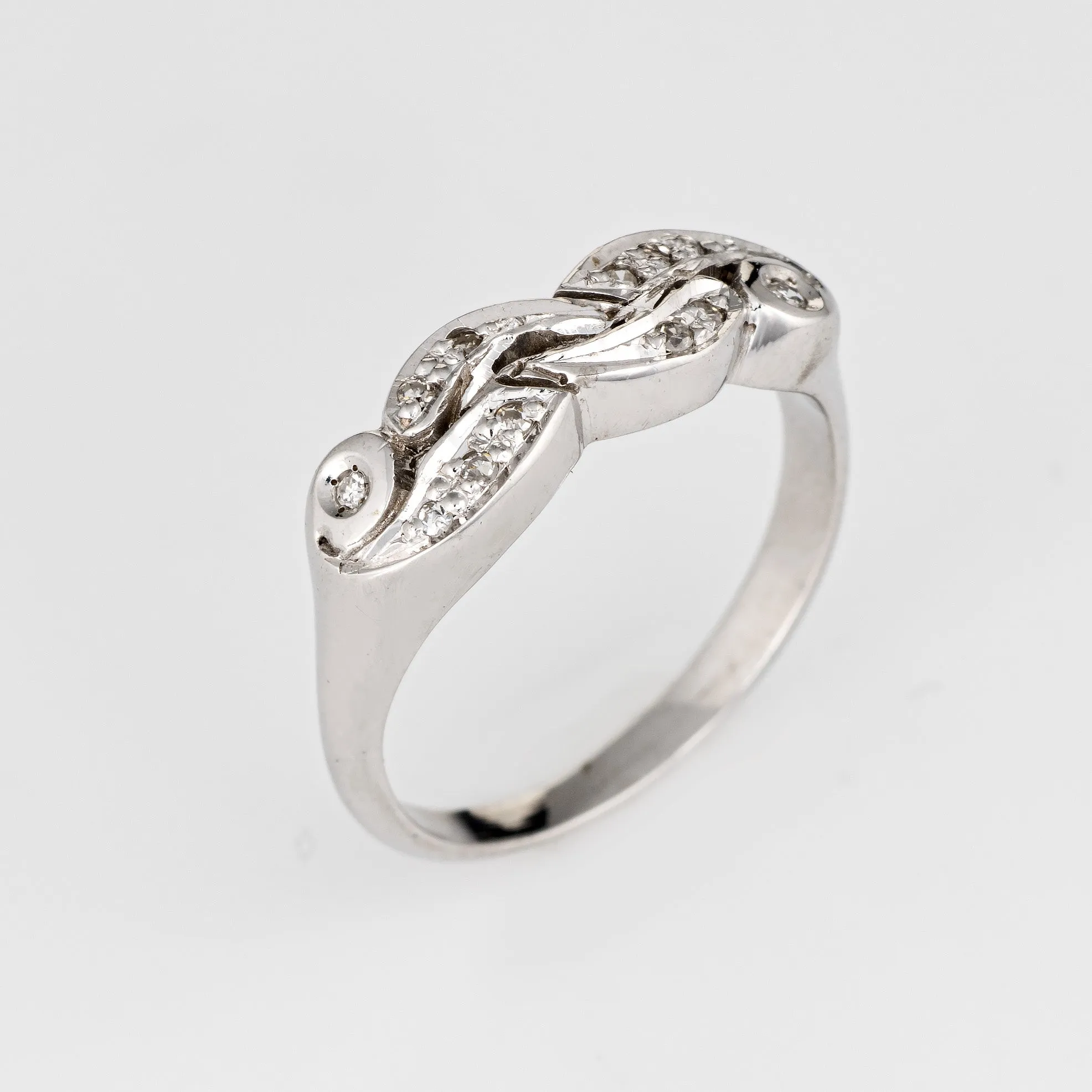 Vintage Diamond Band 14k White Gold Estate Ring Jewelry Sz 4.75 Scrolled Design