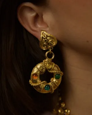 Vintage Etruscan Cabochon Statement Earrings