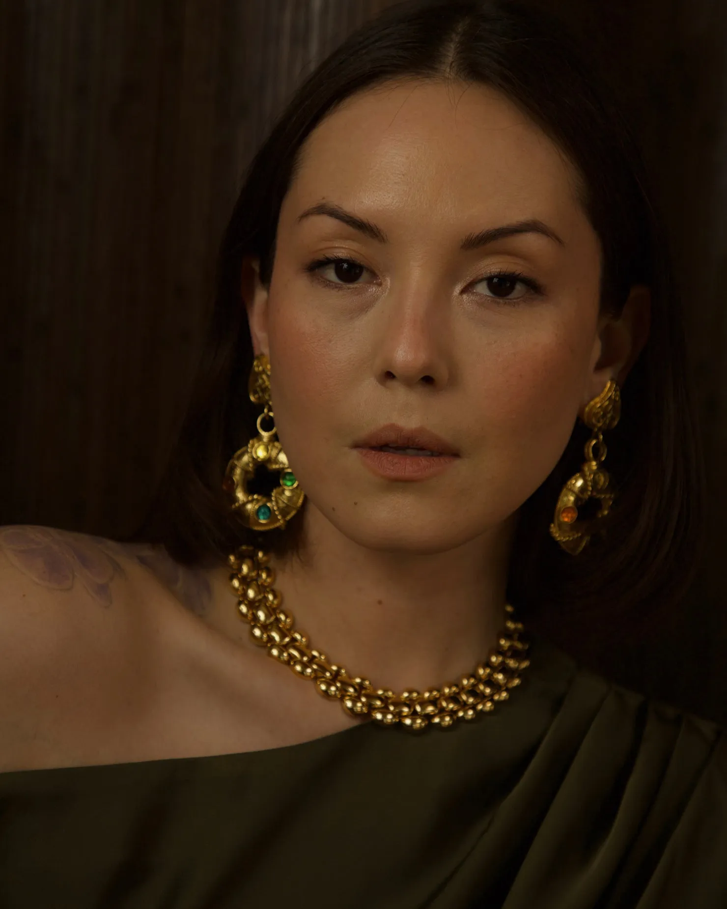 Vintage Etruscan Cabochon Statement Earrings