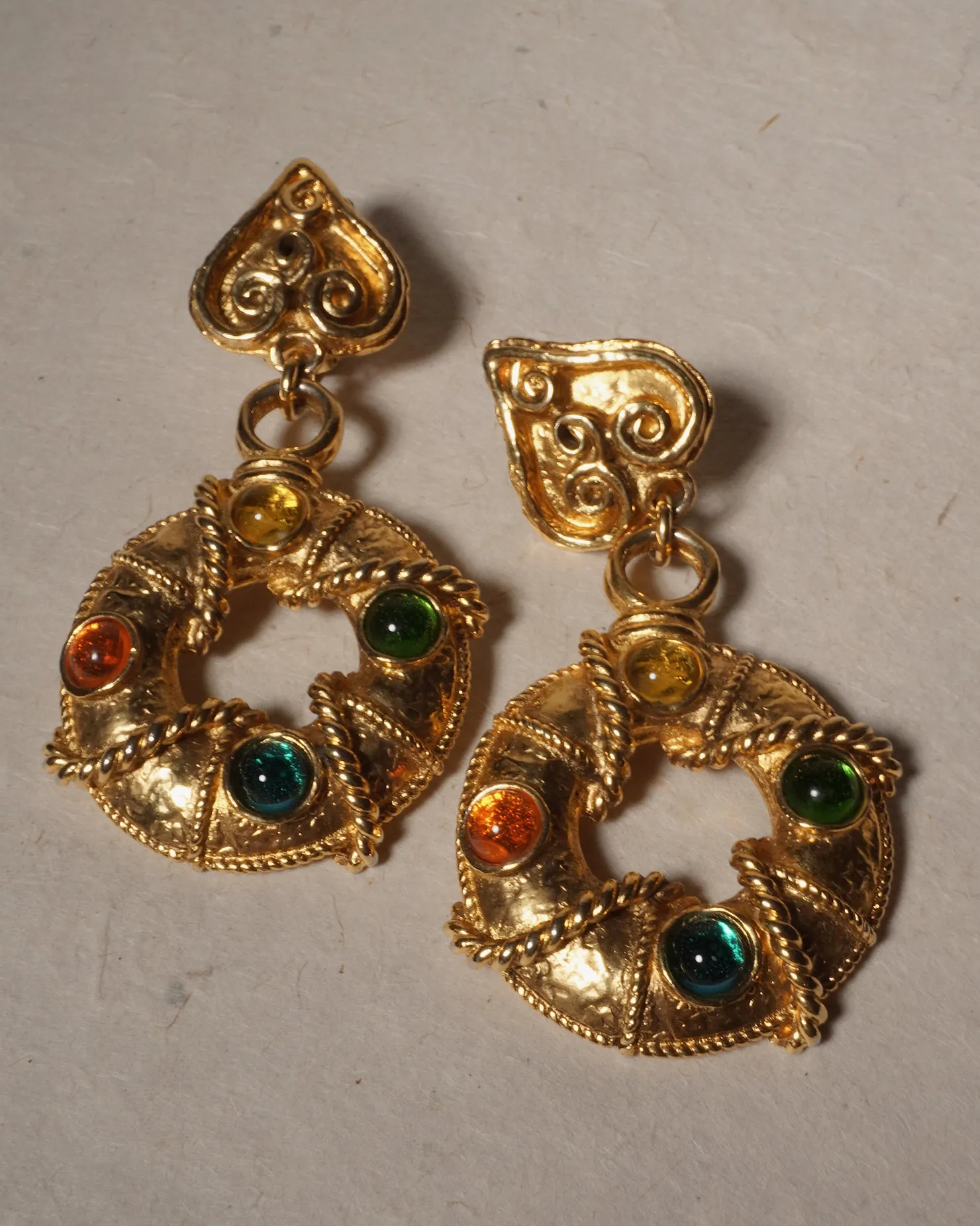 Vintage Etruscan Cabochon Statement Earrings