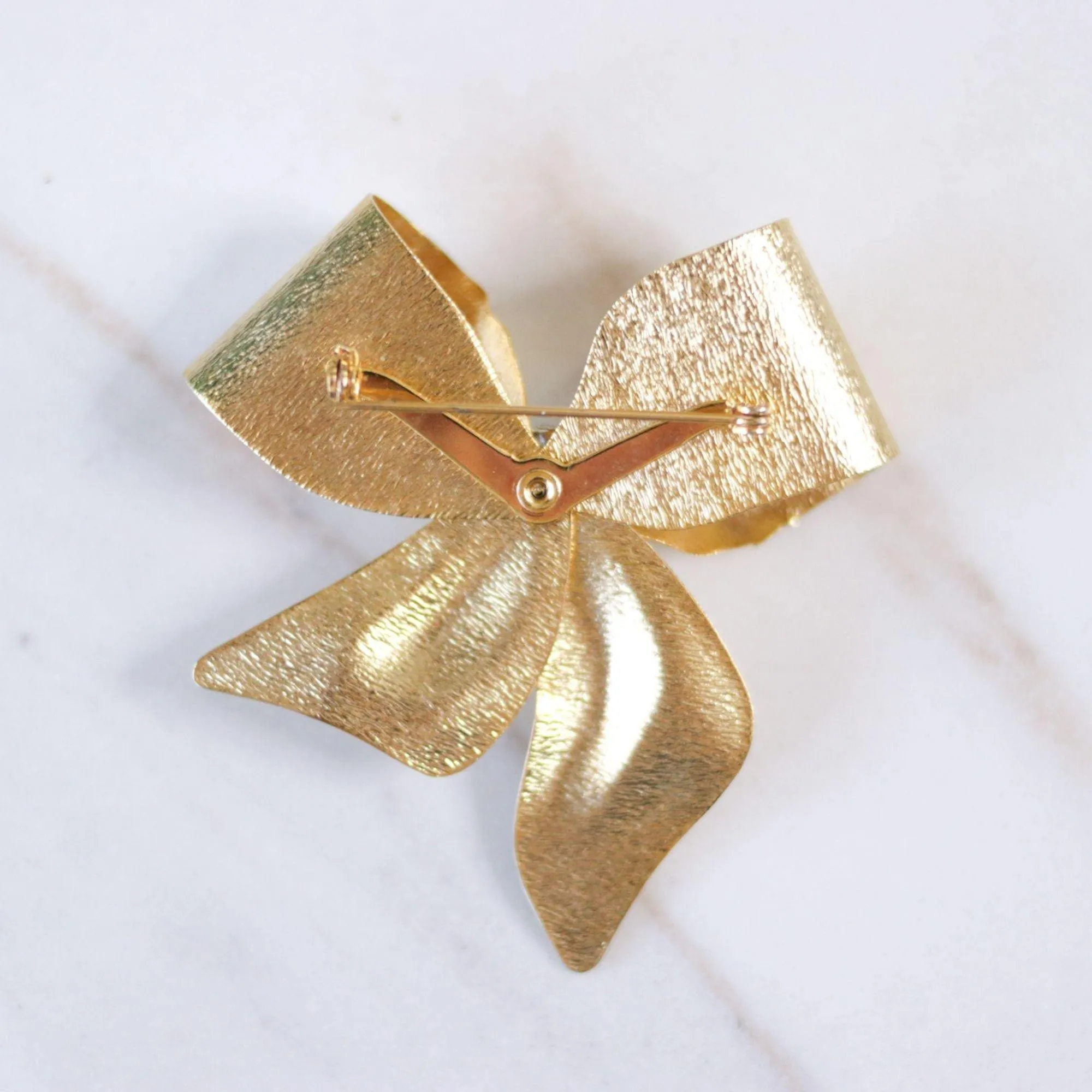 Vintage Gold Bow Brooch with Rhinestones