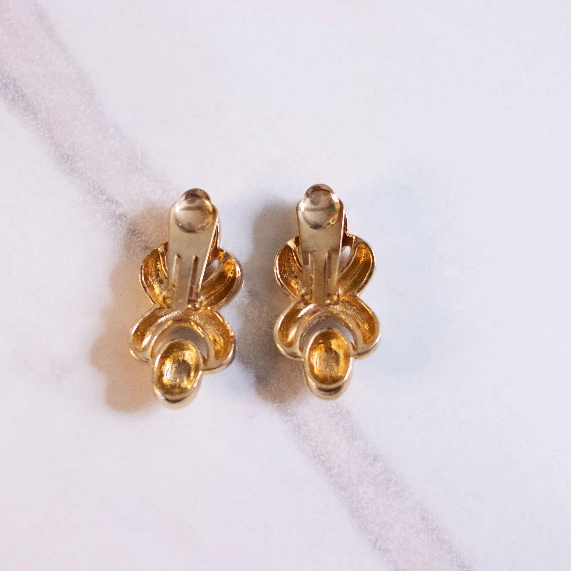 Vintage Gold Swirl Doorknocker Pave Rhinestone Statement Earrings
