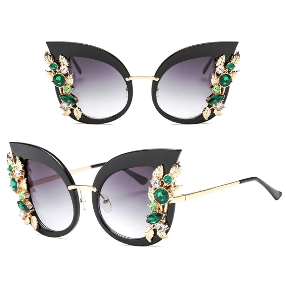 Vintage Green Crystal Cat Eye Eyewear
