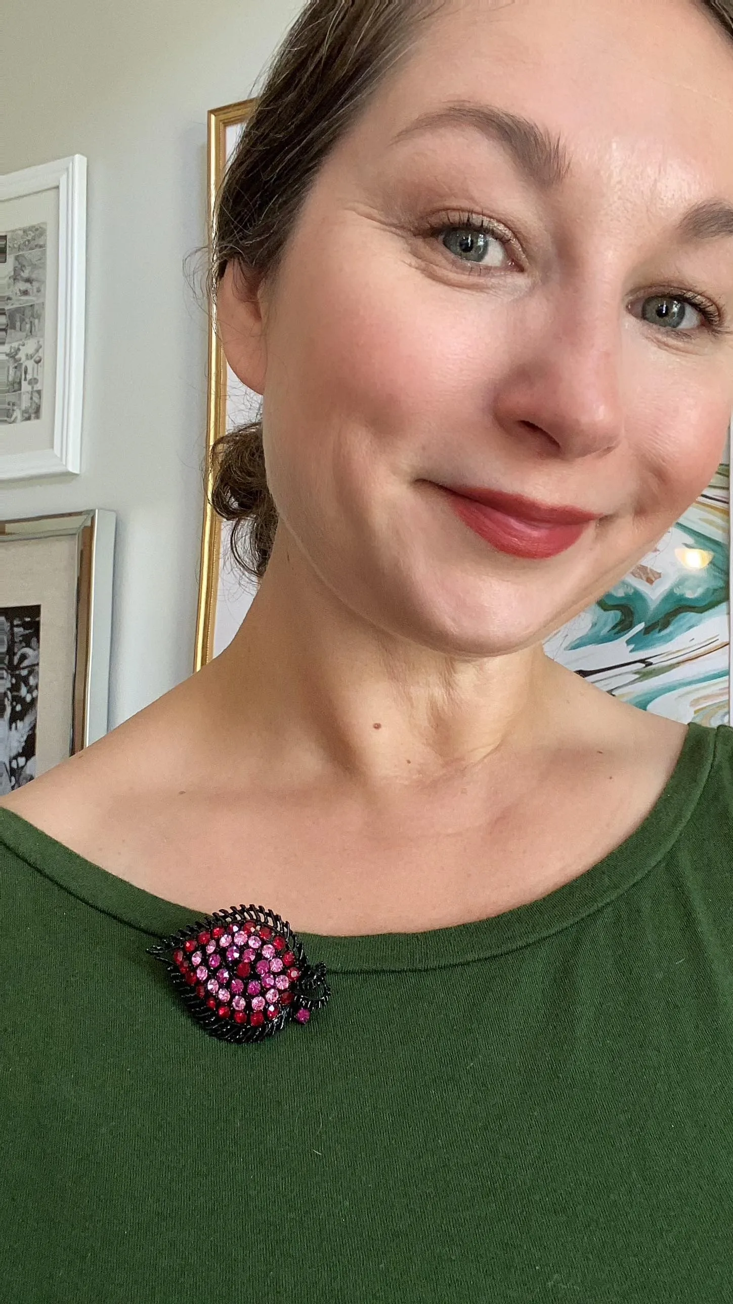 Vintage Light and Hot Pink Rhinestone Leaf Brooch