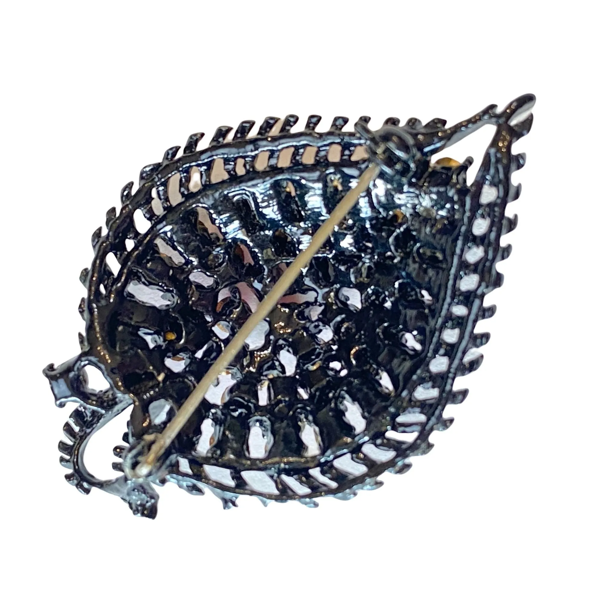 Vintage Light and Hot Pink Rhinestone Leaf Brooch