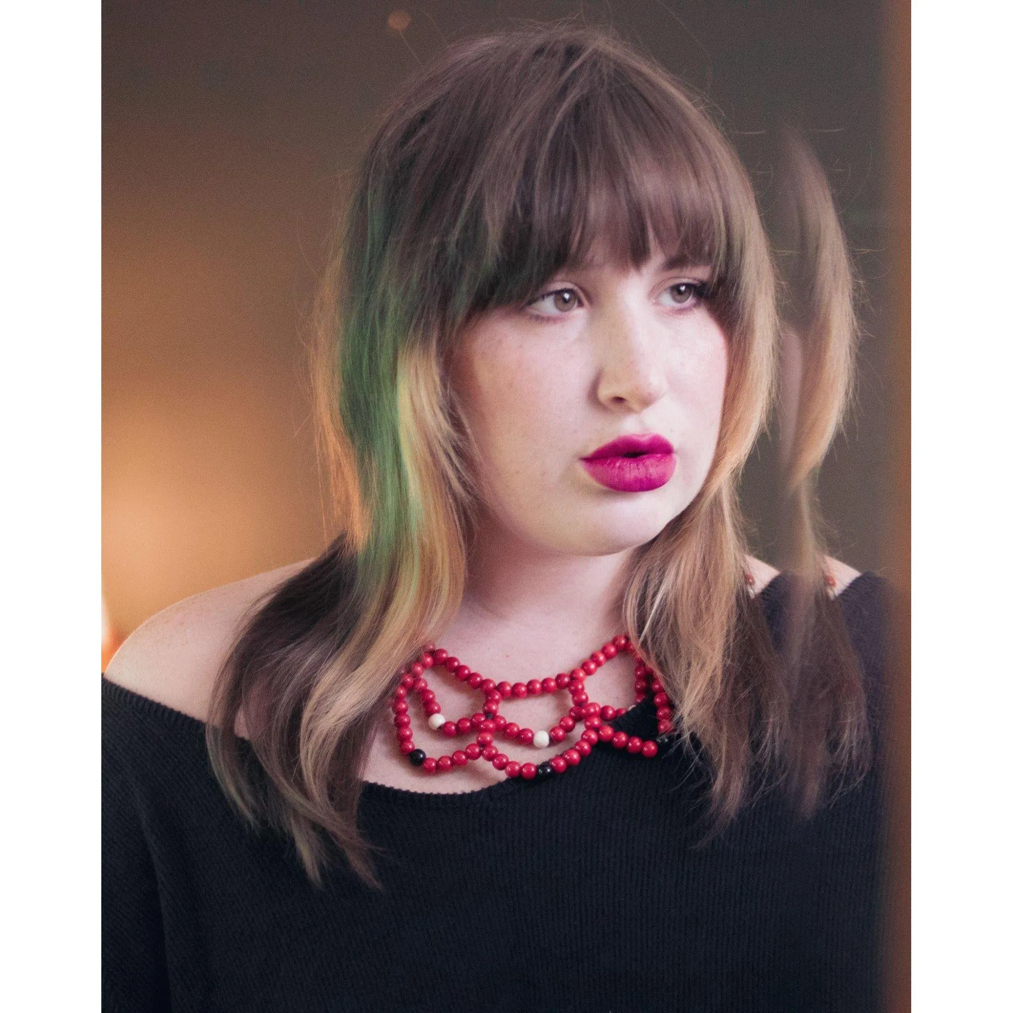 Vintage Red, White, Black Funky Bib Statement Necklace