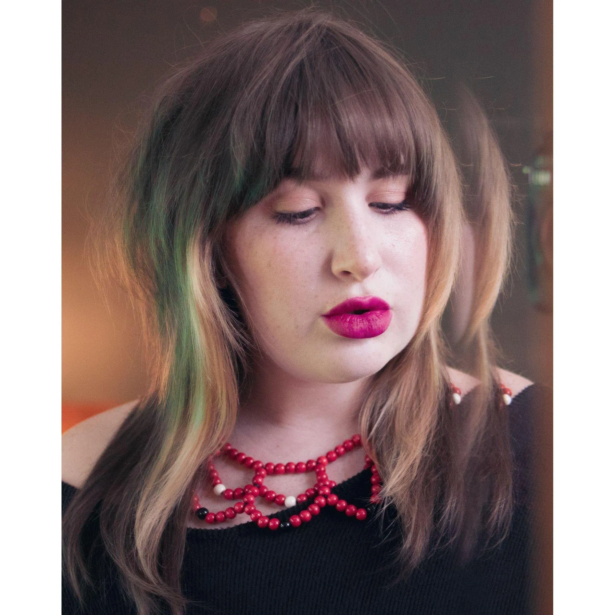 Vintage Red, White, Black Funky Bib Statement Necklace