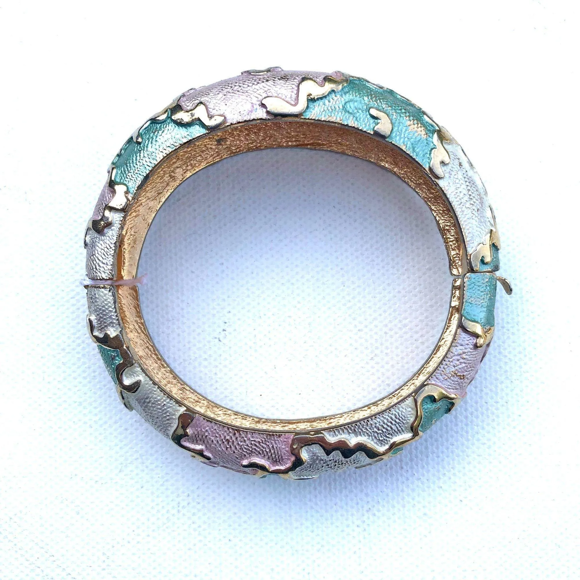 Vintage Silver and Gold Pastel Bangle Bracelet