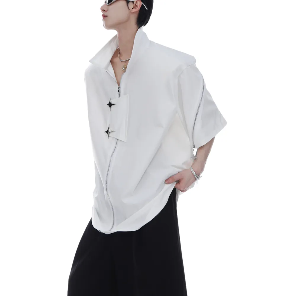 Vintage Solid Zip Cargo Shirts