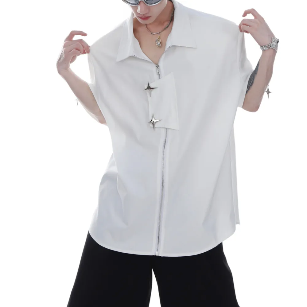 Vintage Solid Zip Cargo Shirts