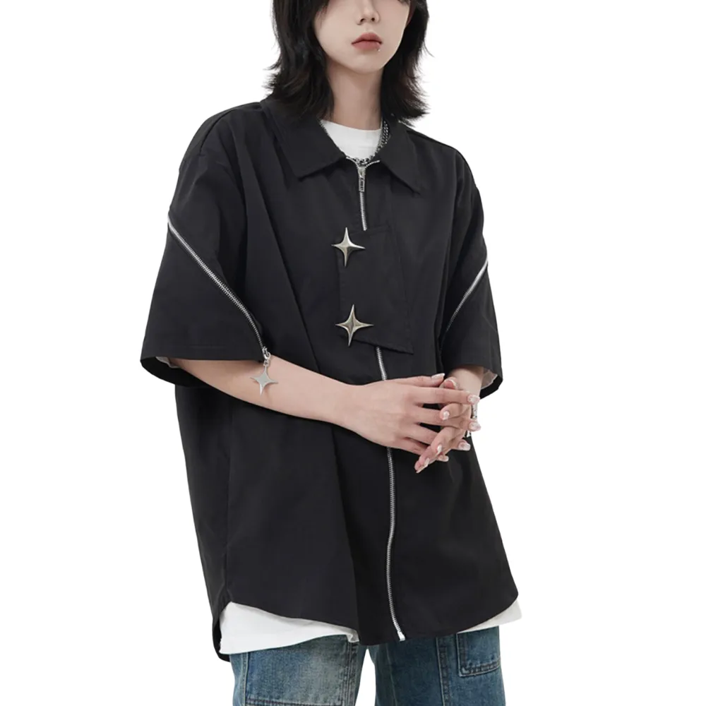 Vintage Solid Zip Cargo Shirts