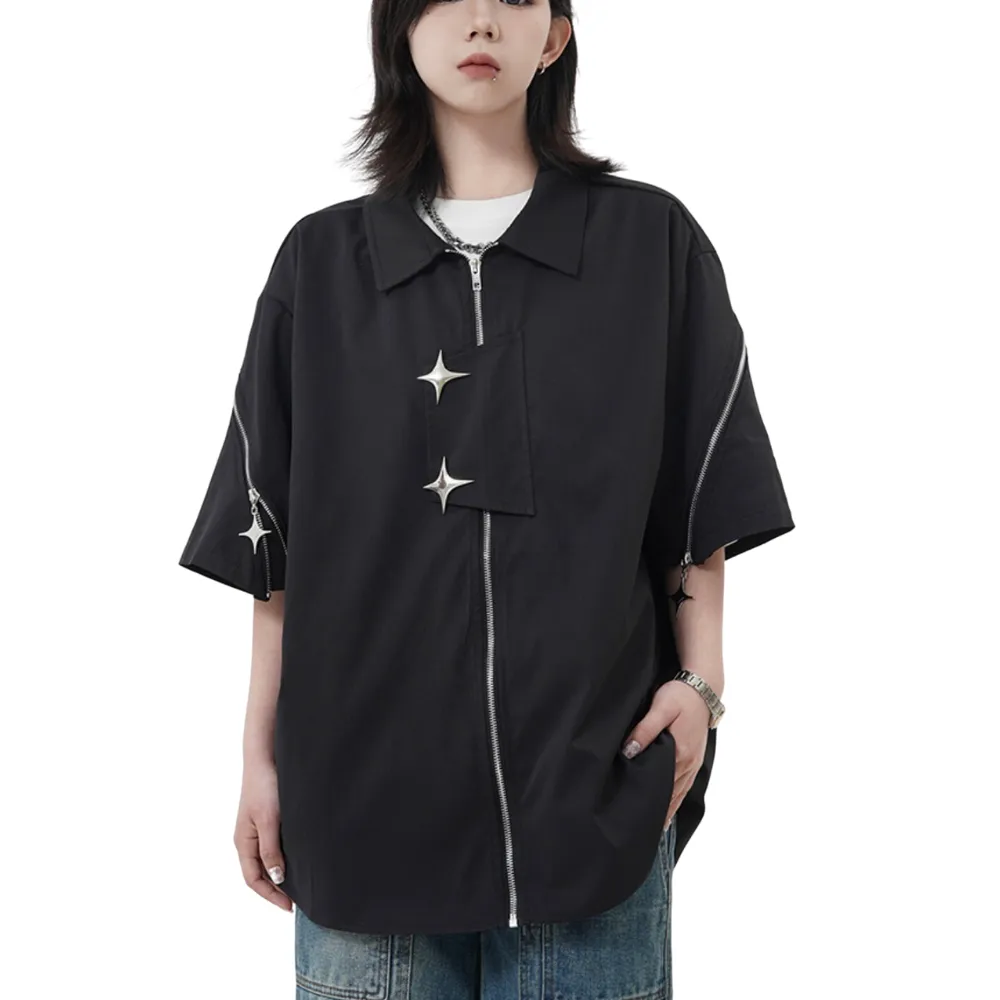 Vintage Solid Zip Cargo Shirts