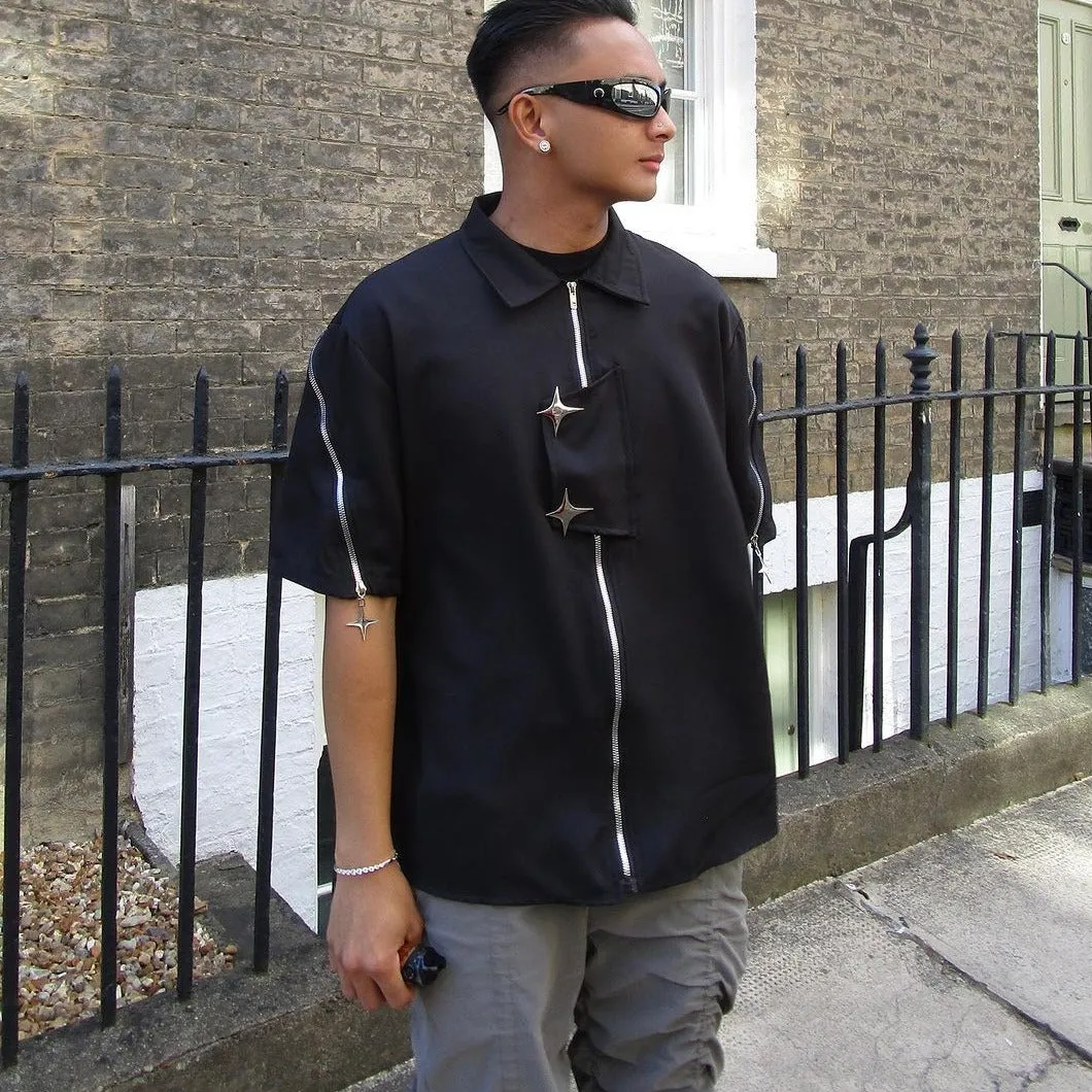 Vintage Solid Zip Cargo Shirts