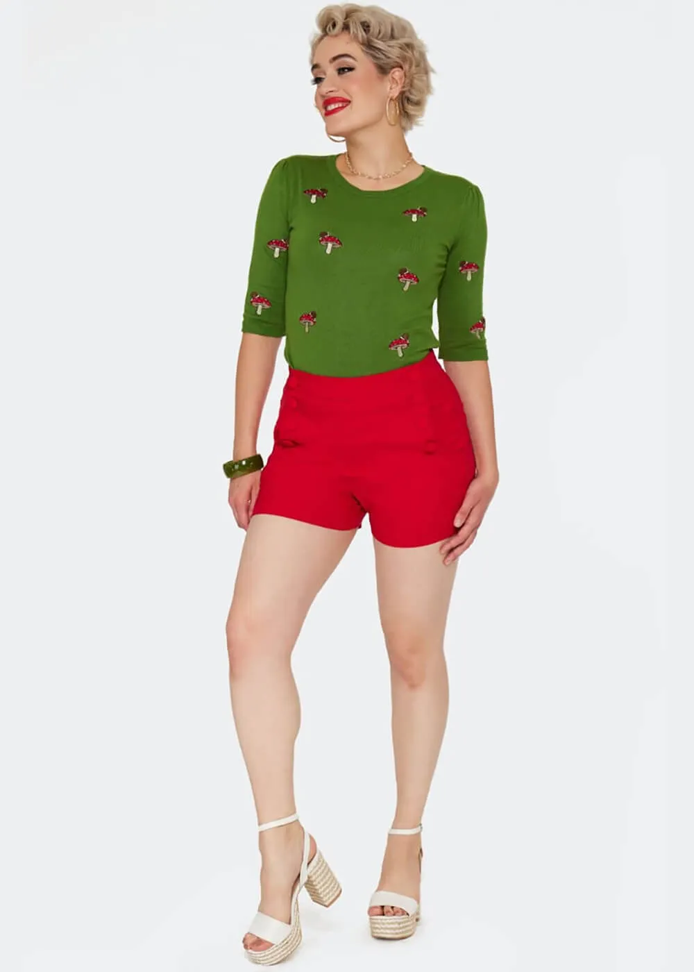 Voodoo Vixen Faux Button 50's Shorts Rood