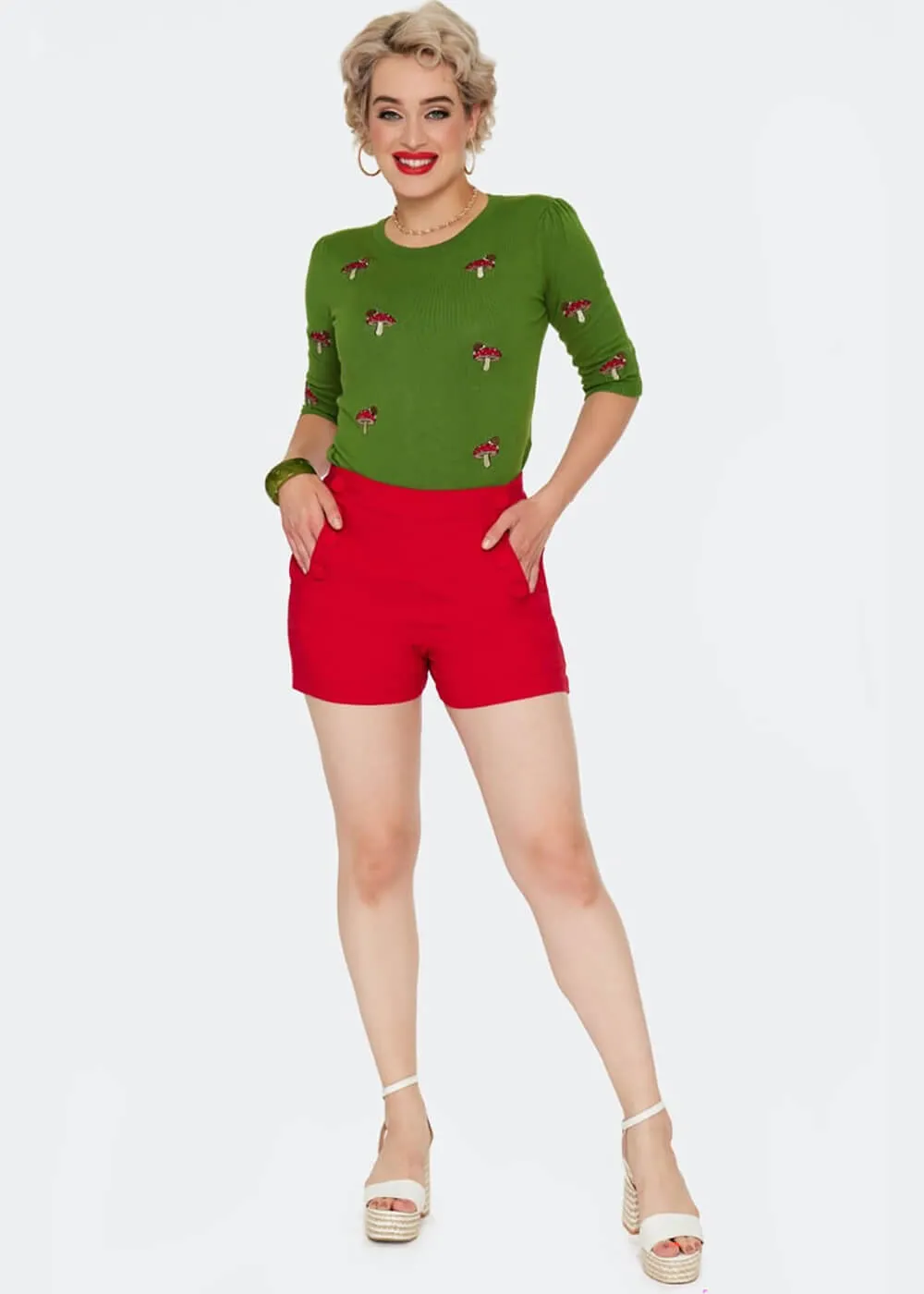 Voodoo Vixen Faux Button 50's Shorts Rood