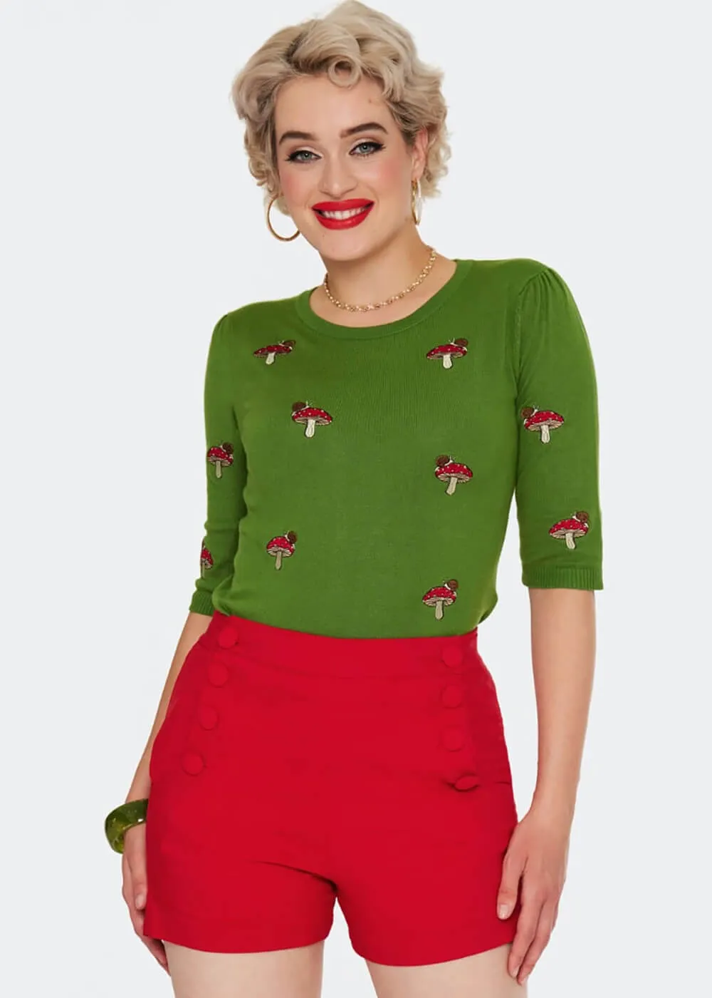 Voodoo Vixen Faux Button 50's Shorts Rood
