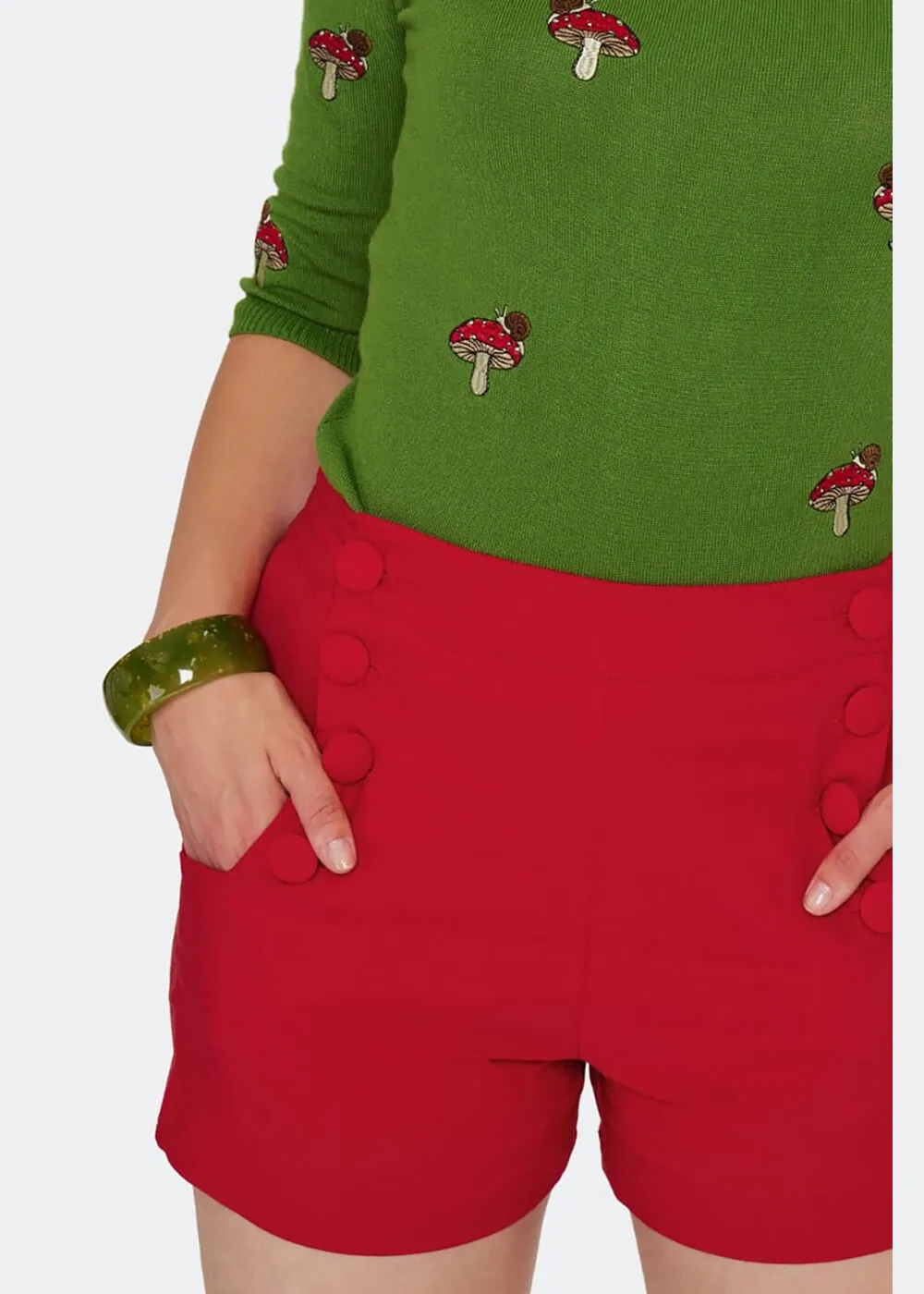 Voodoo Vixen Faux Button 50's Shorts Rood