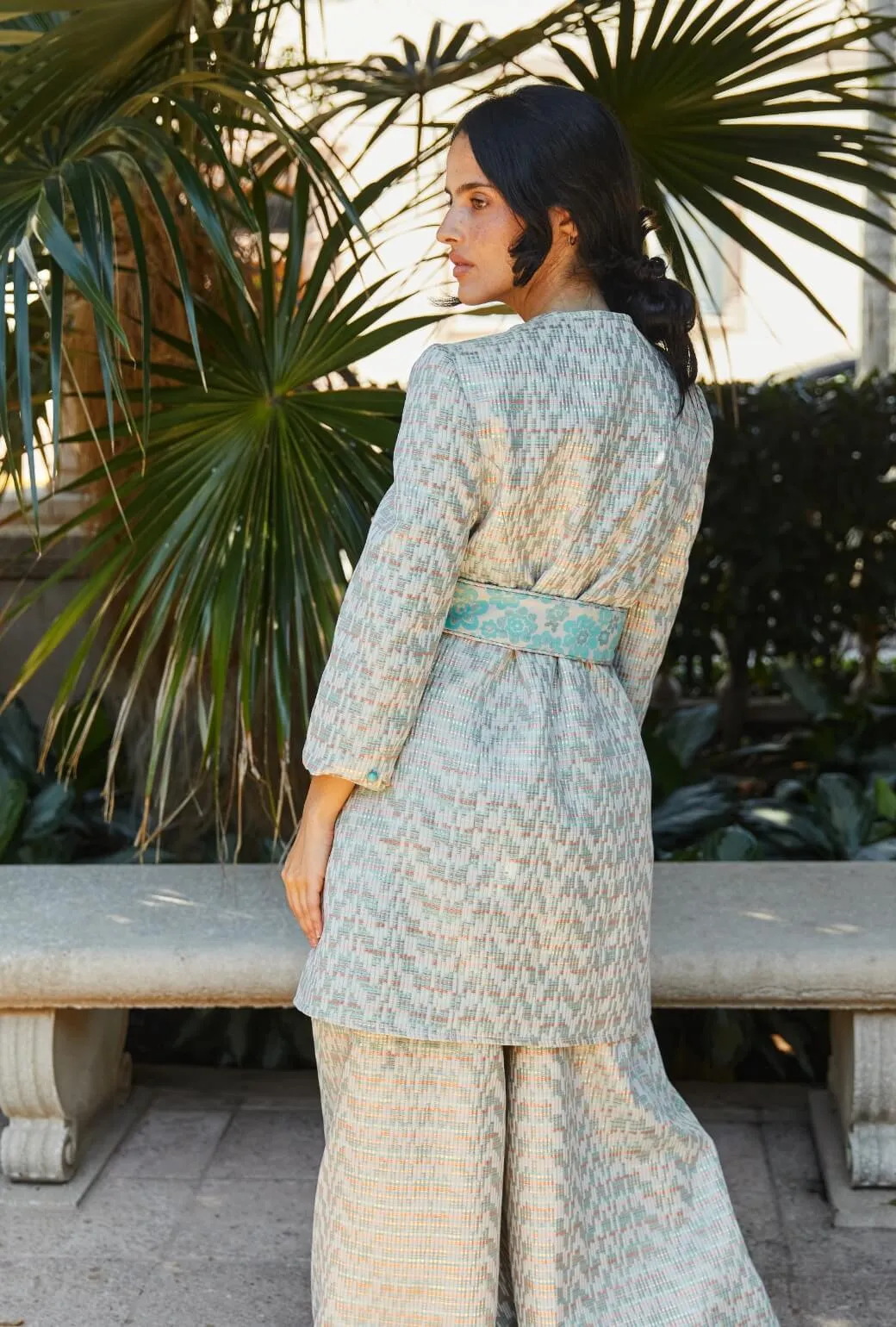 Walking Coat - Aqua Channels Brocade