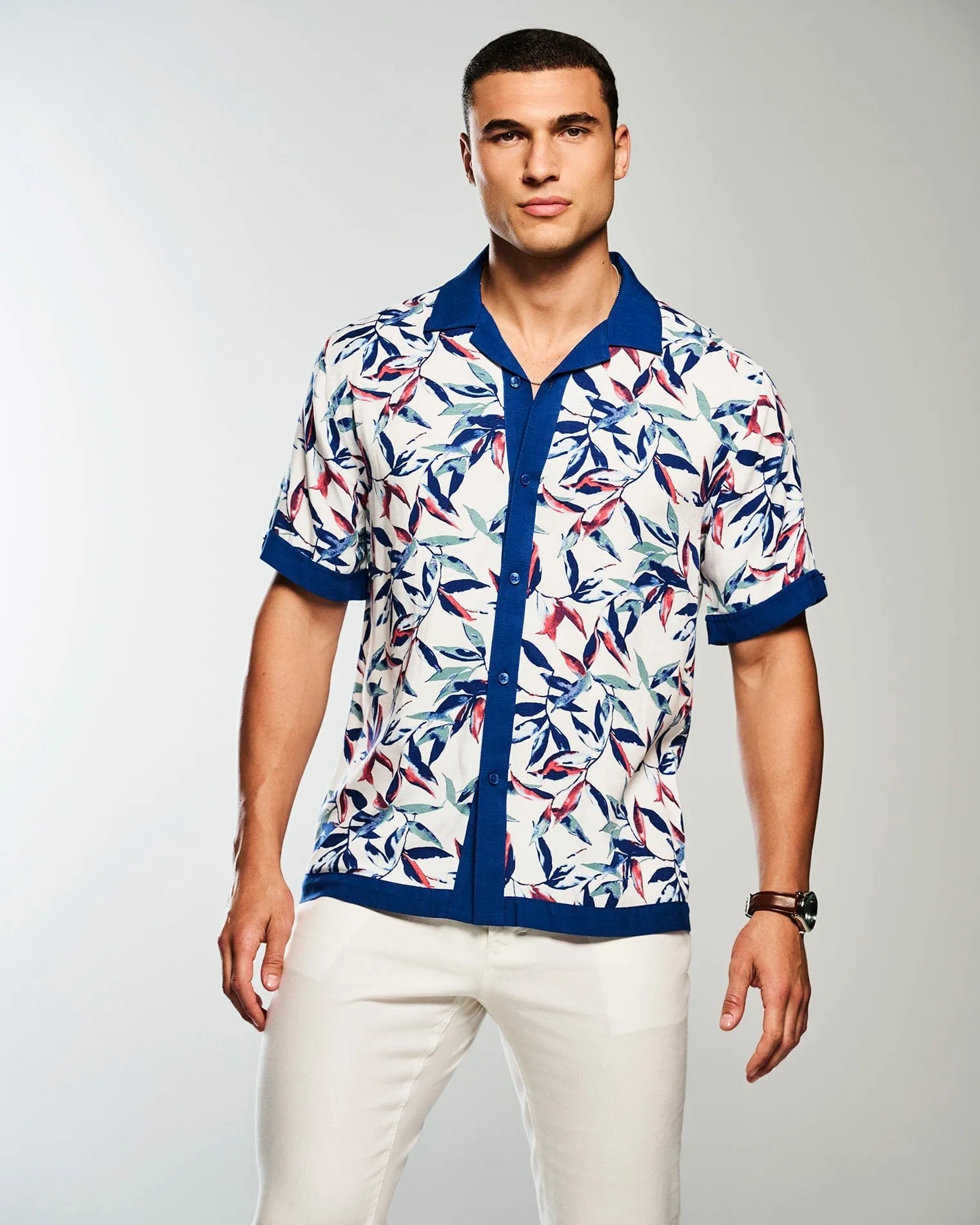 Watercolor Leaf Print Textured Shirt