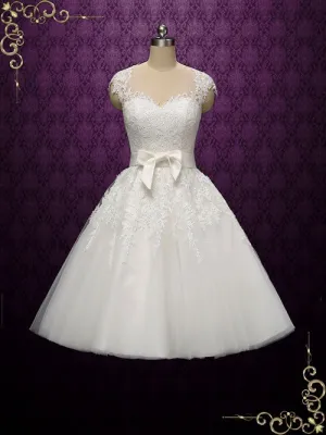 White Vintage Tea Length Lace Wedding Dress KLARA