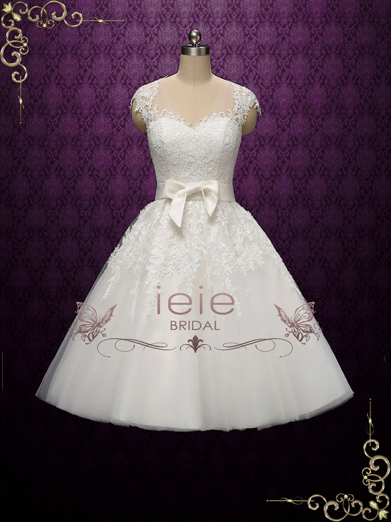 White Vintage Tea Length Lace Wedding Dress KLARA