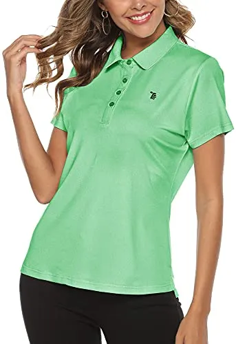 Women Golf Shirt Polo Shirt Short Sleeve Moisture Wicking T-Shirt Sport Top Wheat Green XS
