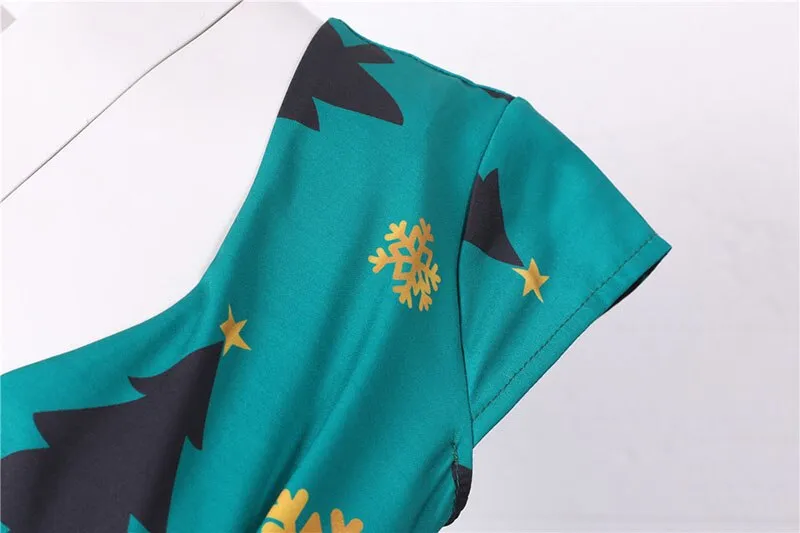 Women's Casual Sexy Elegant Retro Dress V Neck Short Sleeve High Waist Print Holiday Dress