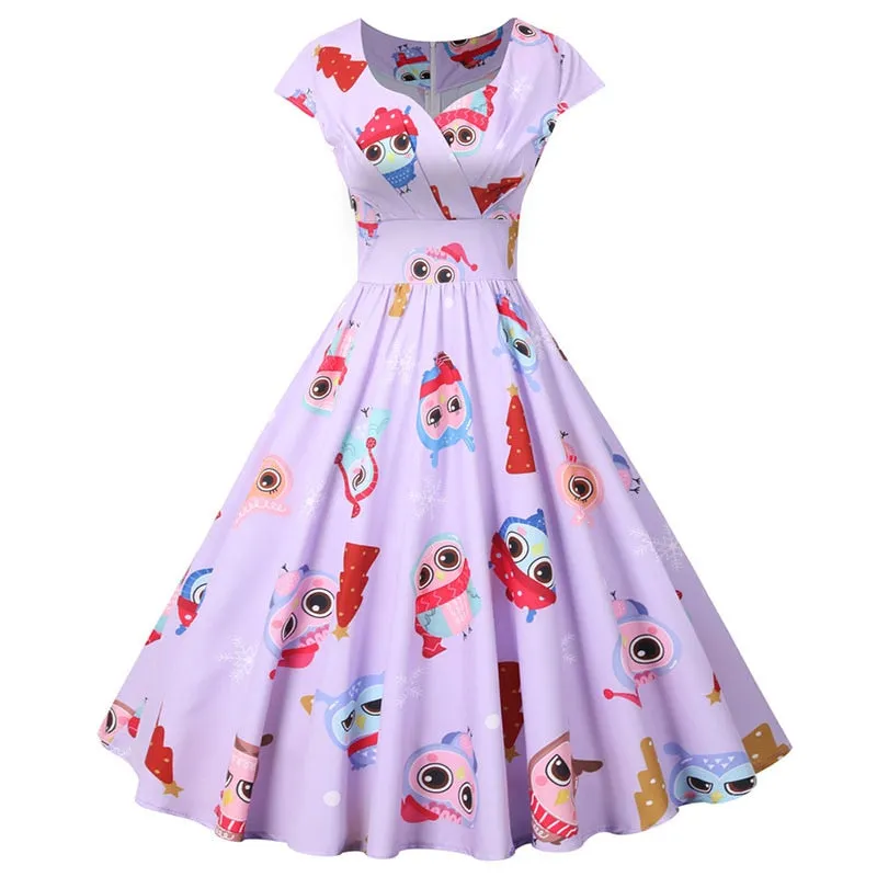Women's Casual Sexy Elegant Retro Dress V Neck Short Sleeve High Waist Print Holiday Dress