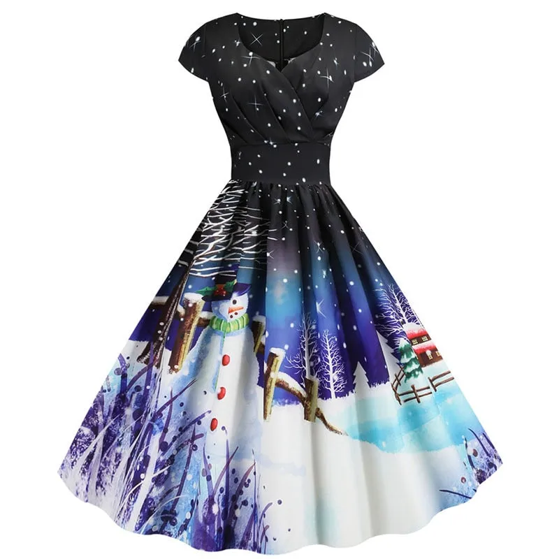 Women's Casual Sexy Elegant Retro Dress V Neck Short Sleeve High Waist Print Holiday Dress