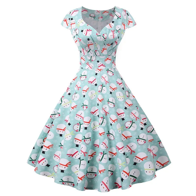 Women's Casual Sexy Elegant Retro Dress V Neck Short Sleeve High Waist Print Holiday Dress