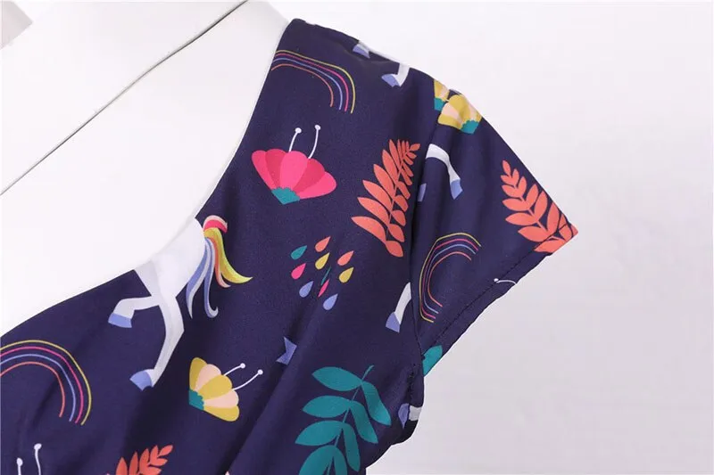 Women's Casual Sexy Elegant Retro Dress V Neck Short Sleeve High Waist Print Holiday Dress