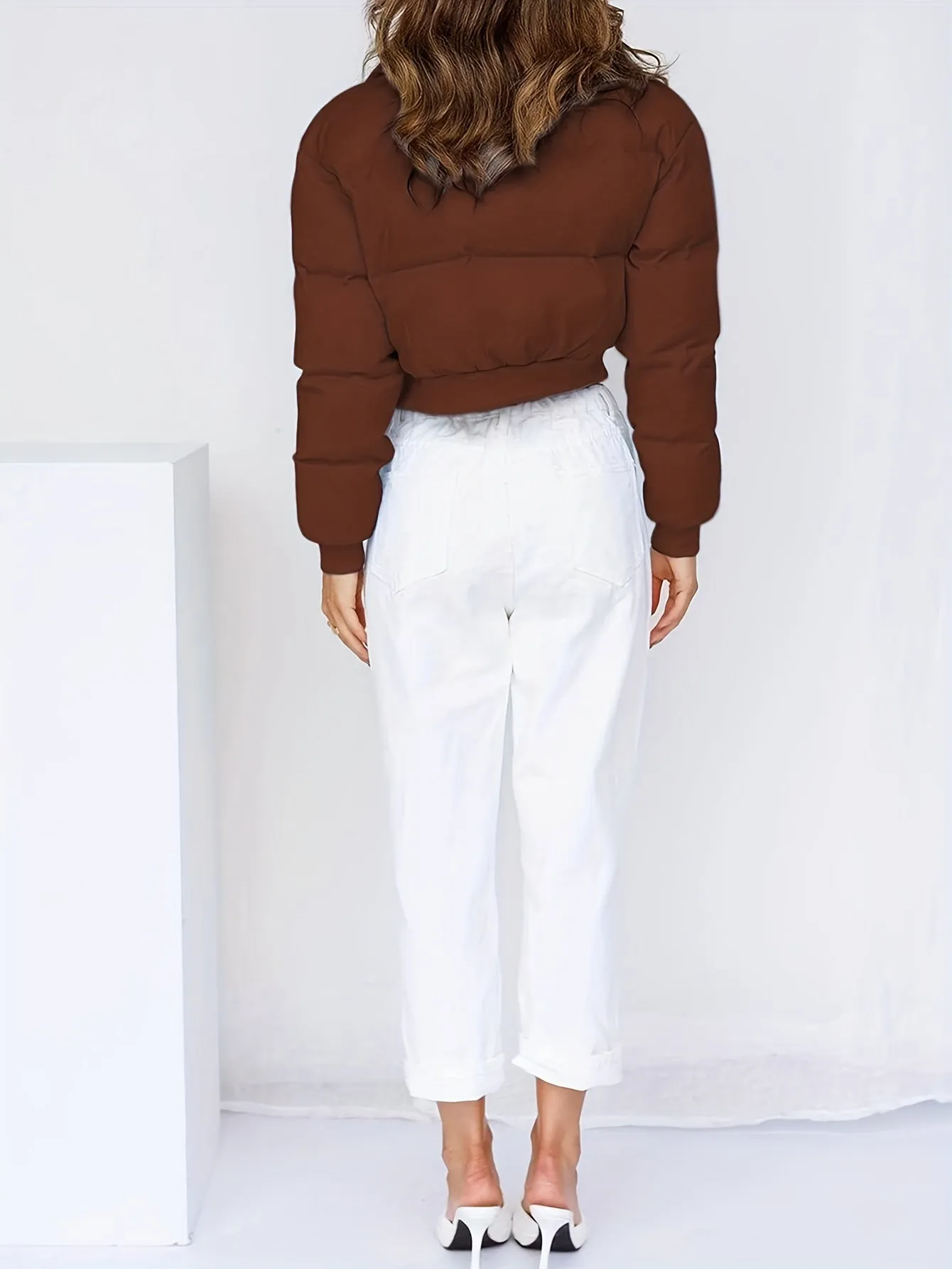 Womens Cropped ZipUp Winter Puffer Jacket