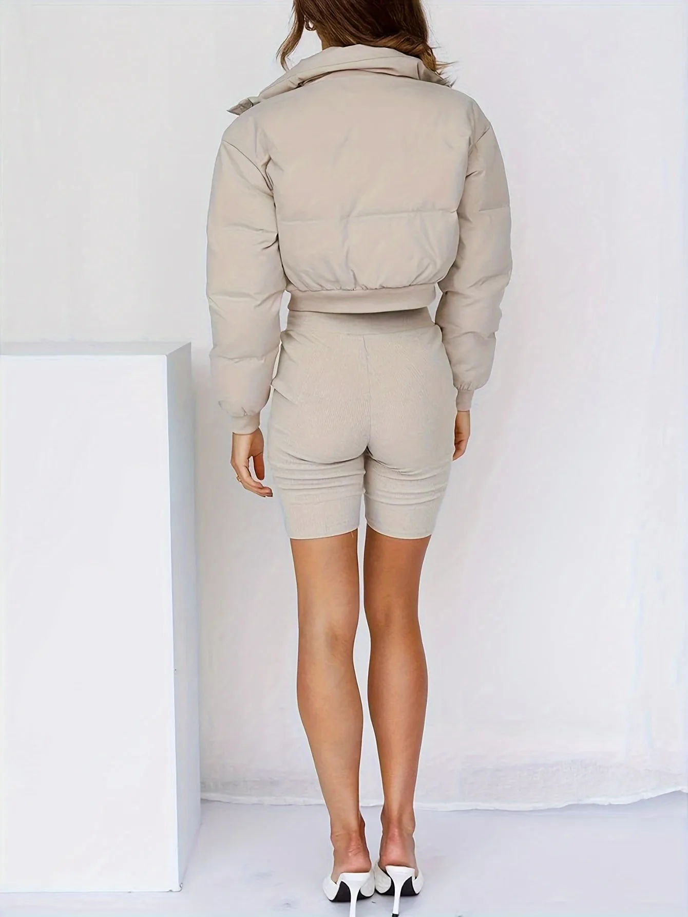 Womens Cropped ZipUp Winter Puffer Jacket