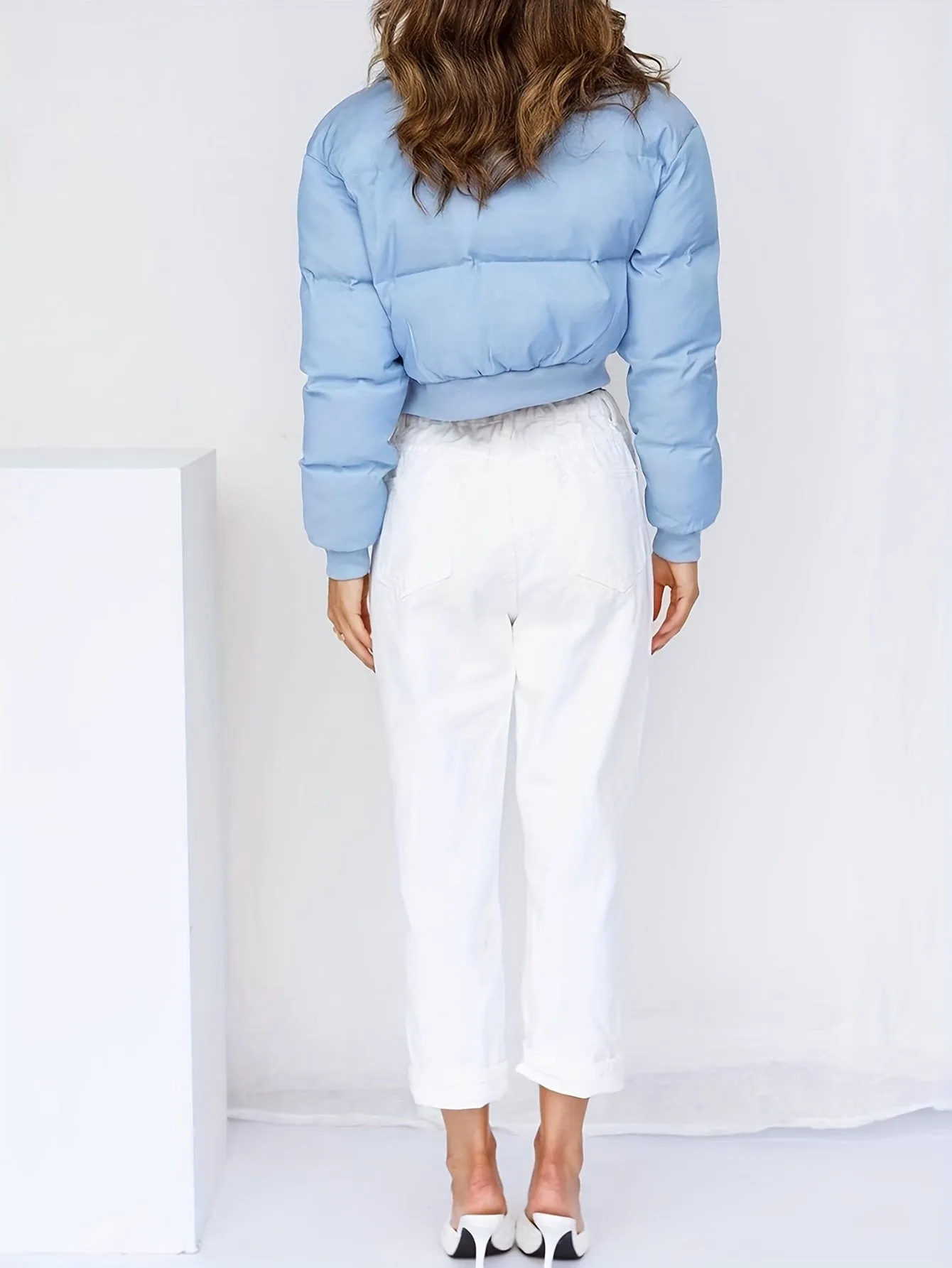 Womens Cropped ZipUp Winter Puffer Jacket