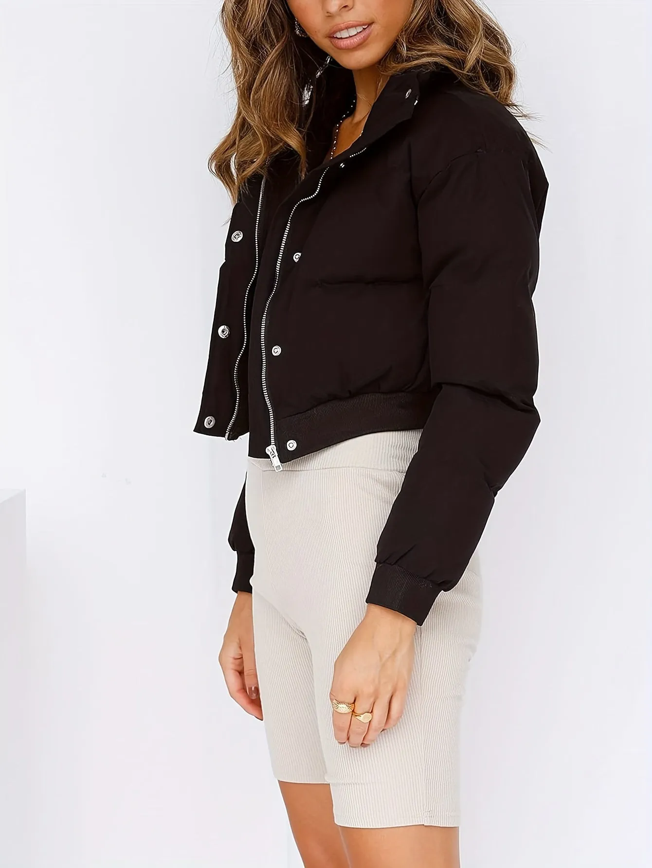 Womens Cropped ZipUp Winter Puffer Jacket